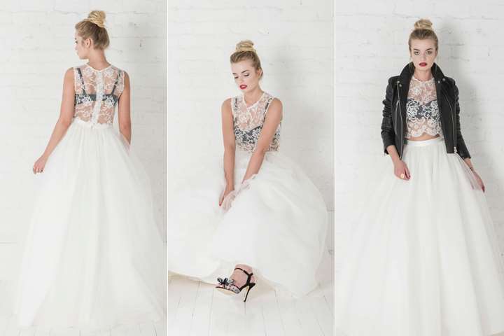 The Cressy topper comes in ivory, mocha and even bubblegum pink, here it’s matched with a flared tulle Piper skirt