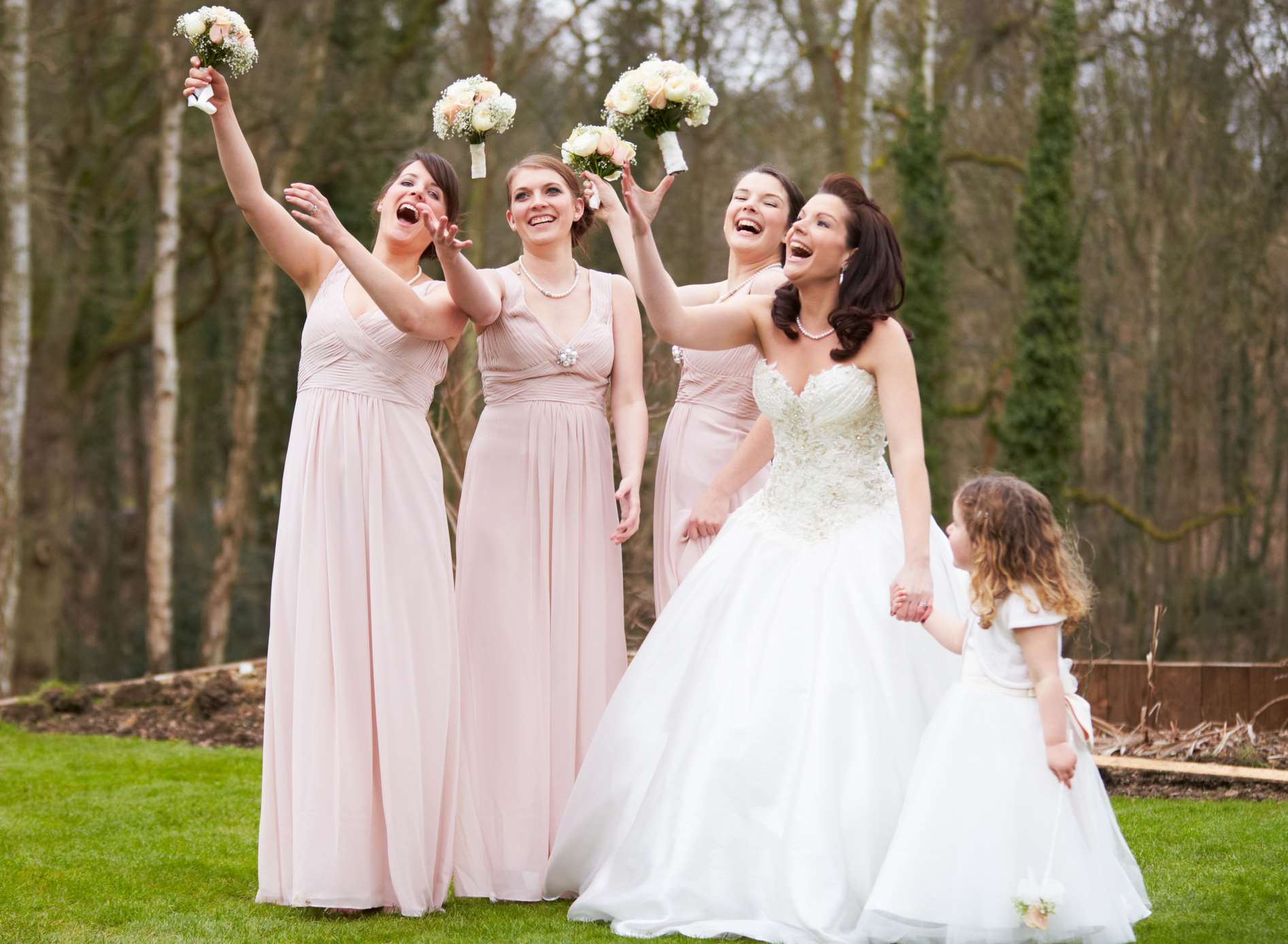 1. Decide how you want their dresses to complement your own. There is a careful balance between ensuring bridesmaids’ dresses evoke the style of the bride without looking too much like the bride.