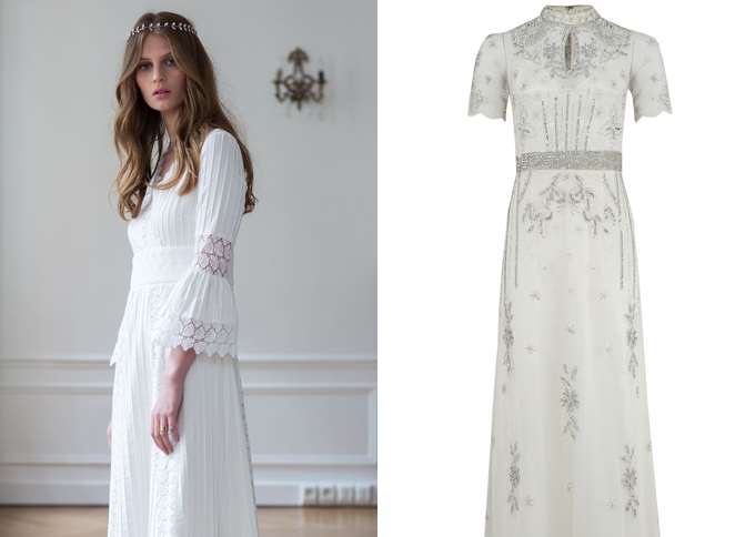 Delphine Manivet lace textured dress, £249 at La Redoute and, right, Springfield maxi dress, £225 at Pretty Eccentric